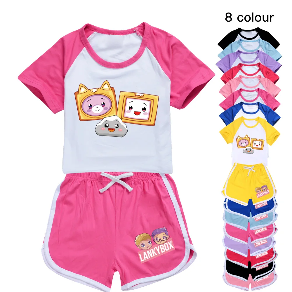 

Детская одежда Lankybox B, хлопковые спортивные костюмы, футболки, свитшот, мультяшный комплект, одежда для подростков, маленьких мальчиков и де...