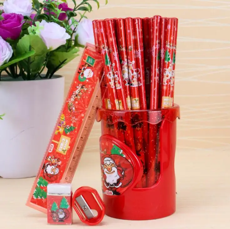 Christmas 50 шт./лот каваи мультфильм Миньоны принцесса HB карандаш для детей деревянные карандаши с бесплатной линейкой точилка и держатель ручки - Цвет: Christmas