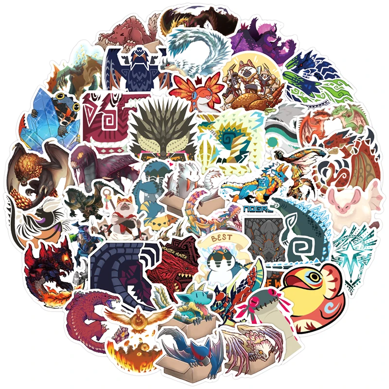 Juego de pegatinas de Monster Hunter para ni&ntilde;os, calcoman&iacute;a de coche para ordenador port&aacute;til, monopat&iacute;n, regalo para ni&ntilde;os, 10/30/50 unidades por paquete-0