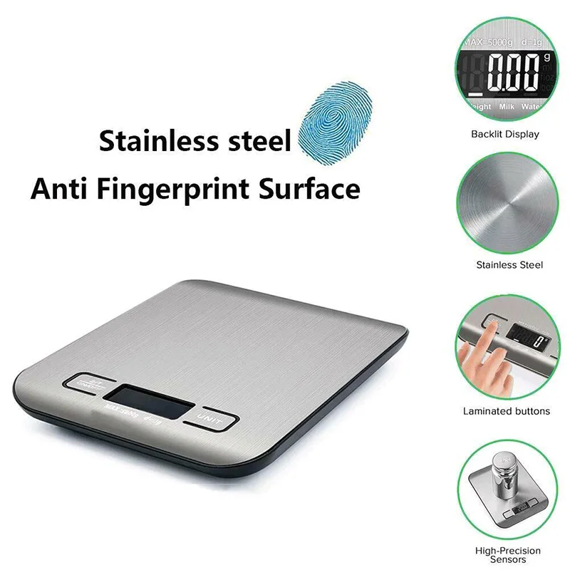 

Kitchen Digital Scale Stainless Steel Mat Scale 5kg Electronic LCD Display Balance Scale For Home Usage And Professional Usage