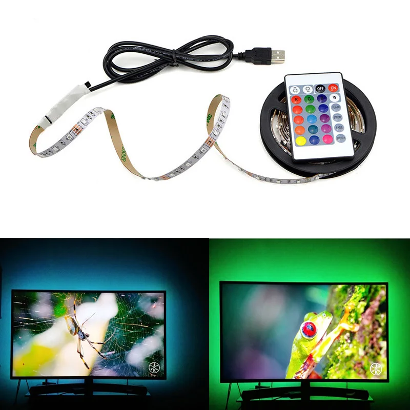 С источником питания от USB 5 В, Светодиодные ленты RGB ТВ подсветка неоновая лампа 50 см 1 м 2 м 3 м 4 м 5 м лампа лента с блок с пультом дистанционного управления для Светодиодный Диодная лента освещения