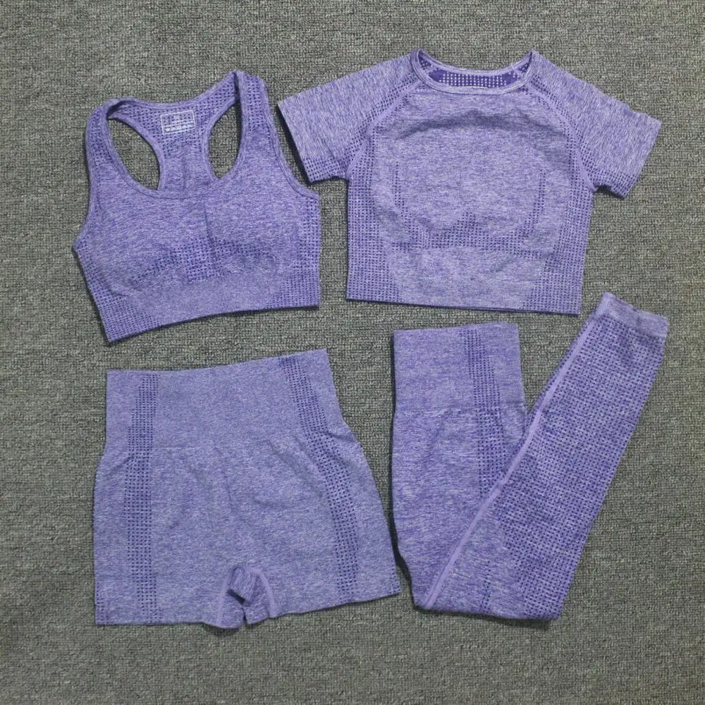 Комплект спортивный женский для фитнеса бесшовные леггинсы укороченный топ с