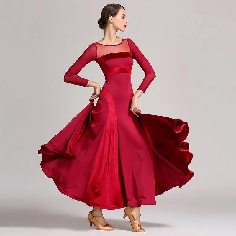 

Women Ballroom Modern Dance Costumes Flamenco Dress Red Standard Ballroom Dress Waltz Dress Dance Wear