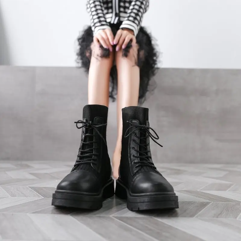 2020 NEW Boots Female women shoes Short plush Ankle boots Autumn winter Leather Thick With Short Boots Motorcycle Martin shoes