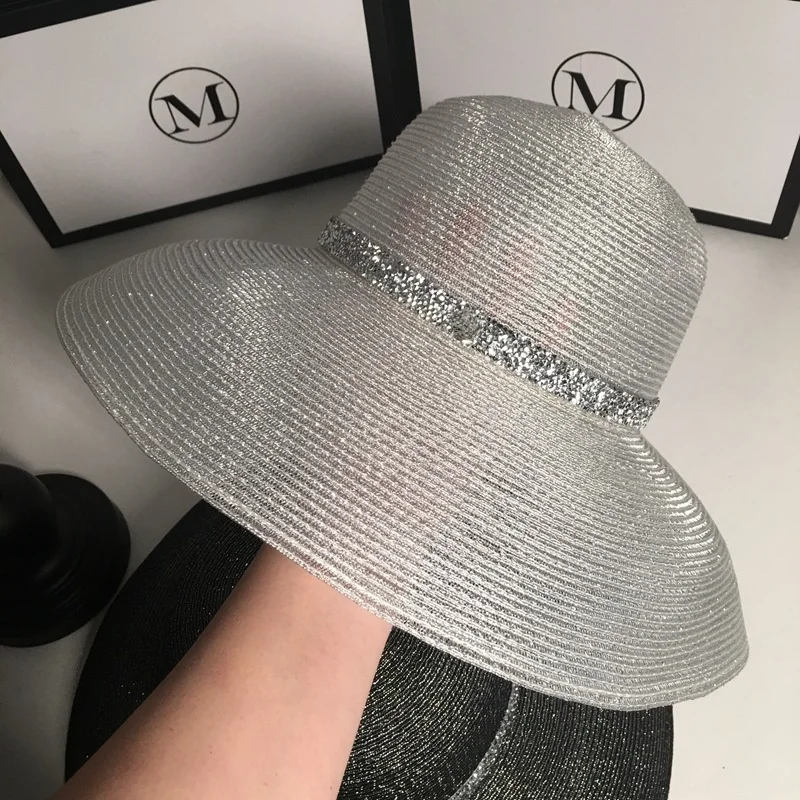 

New sunscreen silver sunshade hat for women summer tide versatile folding straw hat summer beach travel dome fashion hat