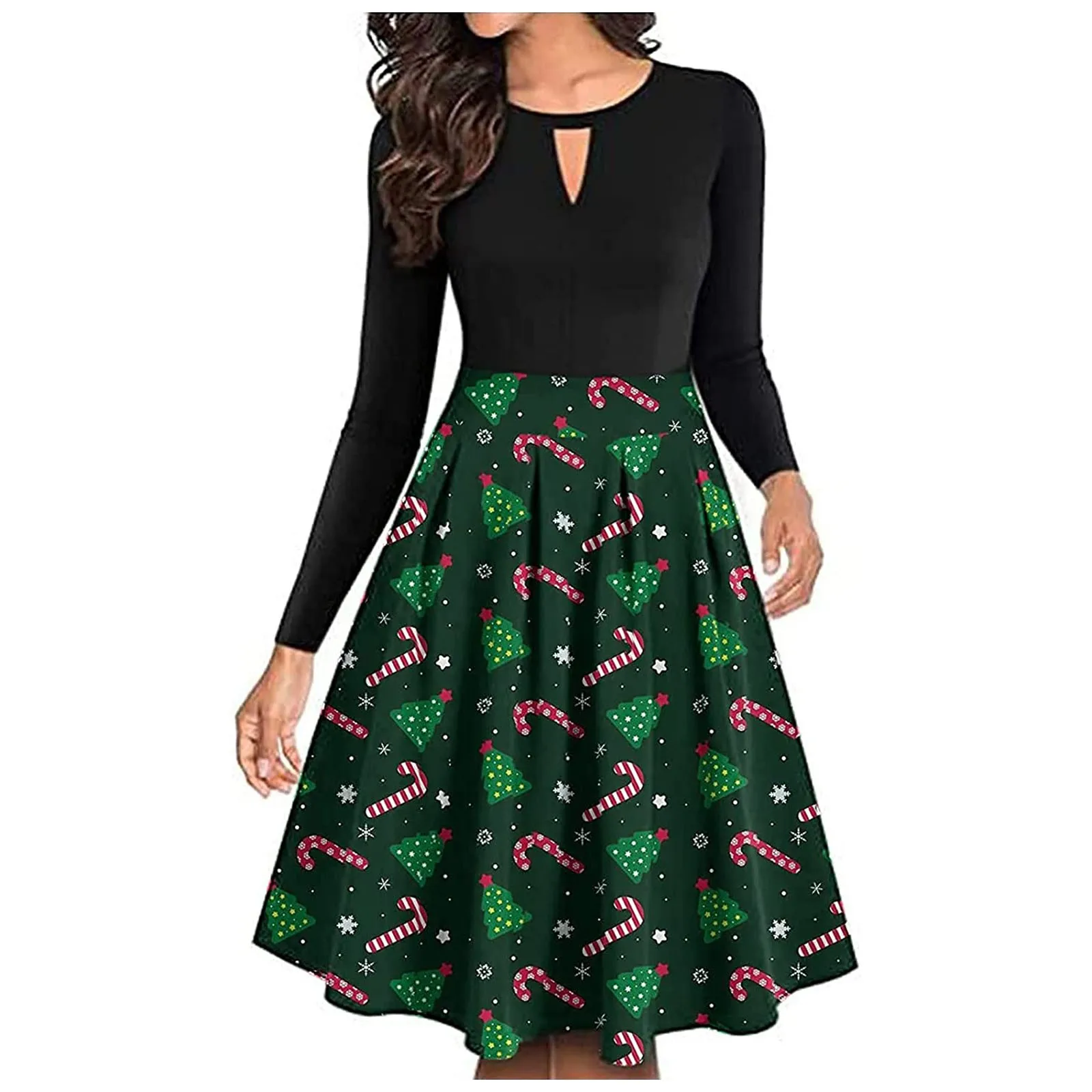 

2021 женское рождественское платье, Повседневное платье миди с круглым вырезом и длинным рукавом для женщин, рождественское платье, женские в...