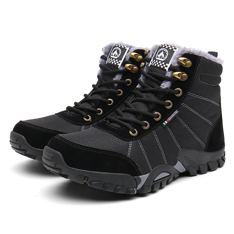 Мужские зимние ботинки с плюшем кожаная флисовая хлопковая обувь теплые