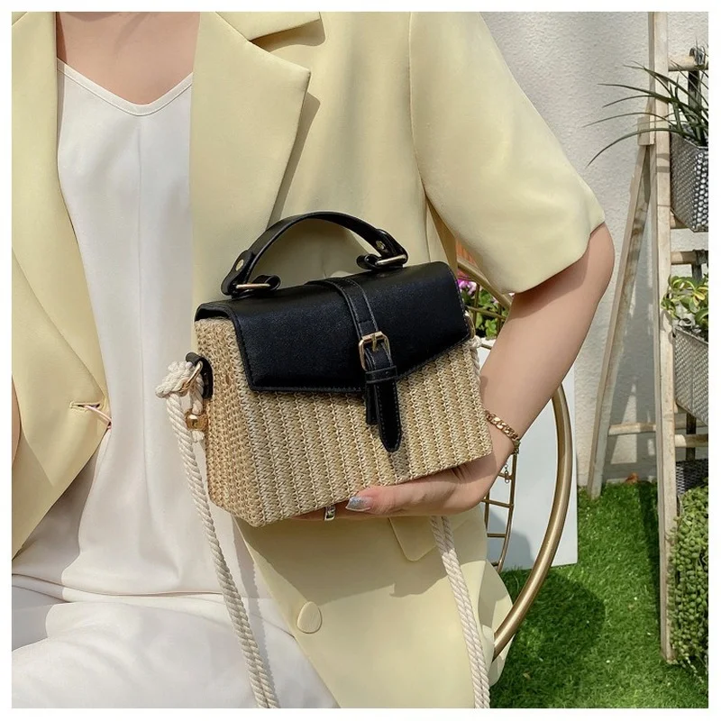 

Летняя новая Высококачественная сумка-мессенджер на одно плечо в Корейском стиле, Пляжная Плетеная соломенная сумка, модная маленькая квад...