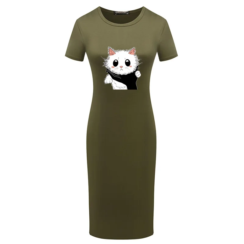 

Vintage Clothes Women Bodycon Dress Elegant Party Casual Short Sleeve Kawaii Cat Printing Pencil Dress Sexy Plus Size Vestidos
