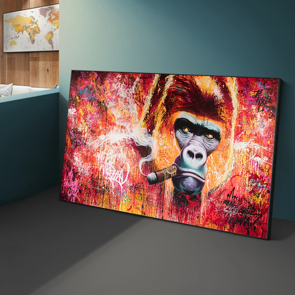 

Abstract Graffiti Art Monkey Smoking a Cigar Canvas Art Posters And Prints Animals Canvas Paintings Street Wall Art Pictures