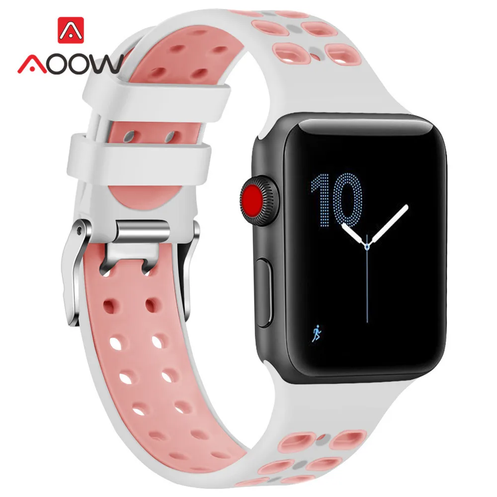 Силиконовый спортивный ремешок для часов Apple Watch 4 40 мм 44 мм 38 мм 42 мм с пряжкой дышащий браслет с отверстиями ремешок для iwatch 1 2 3