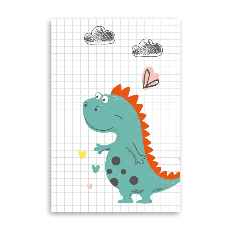 

Cute Green Little Dinosaur Modern Wall Art Canvas Painting Nordic Posters And Prints Wall Pictures For Living Room Decor