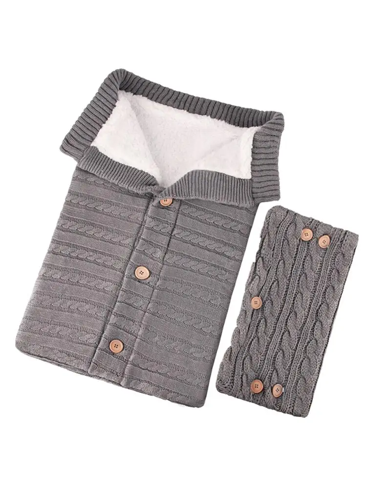 Зимние теплые спальные мешки для новорожденных вязаные пеленки с пуговицами