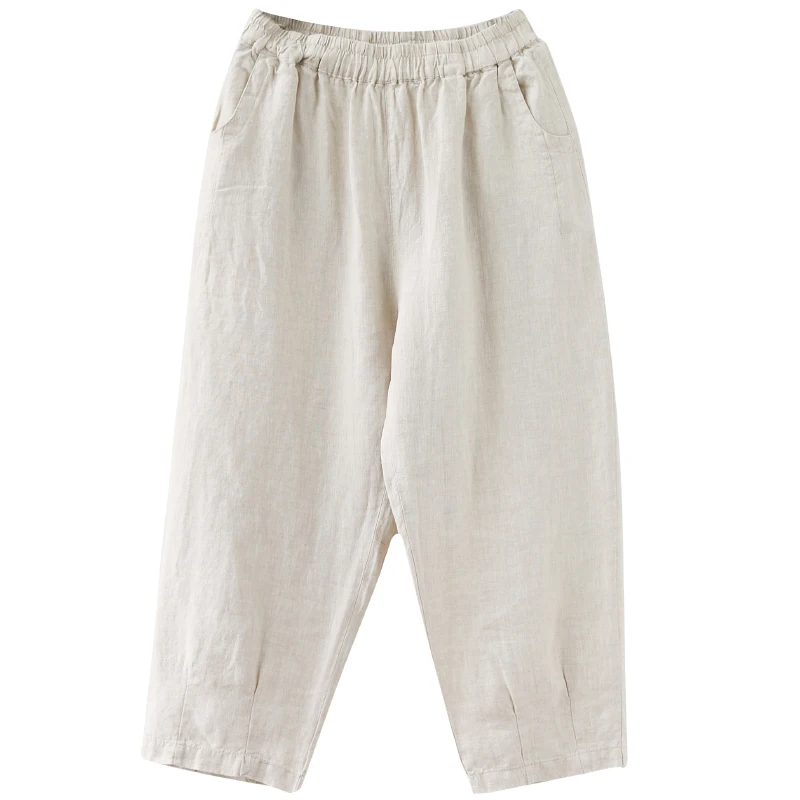 

Cotton Linen Harem Pants Women's Summer Artistic Retro High Waist Slimming Casual Pants Loose-Fitting Versatile Thin Linen Ankle
