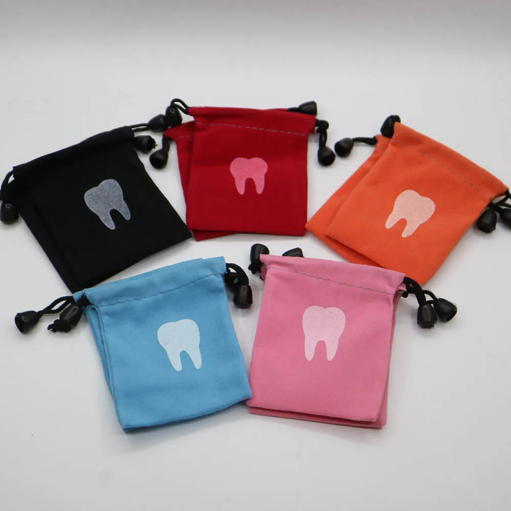 

10pcs Dental clinic gift Deciduous teeth storage bag baby primary teeth case milk teeth bag The tooth fairy bag size 7*9cm