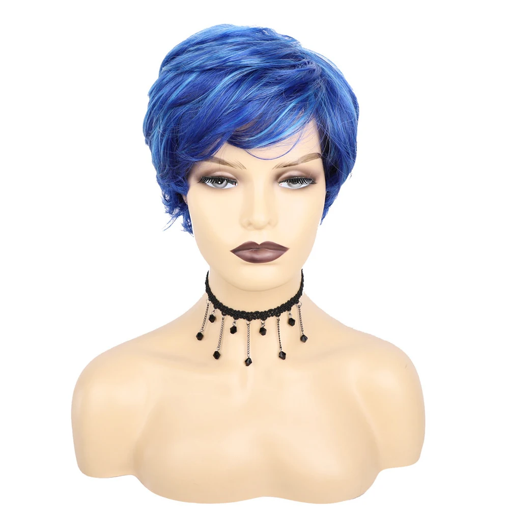 Women Short Omber Blue Wavy Synthetic Wig Nature Wavy Wig With Bang Heat Resistant Fiber For Girl Party Cosplay Use
Women Short Omber Blue Wavy Synthetic Wig Nature Wavy Wig With Bang Heat Resistant Fiber For Girl Party Cosplay Use