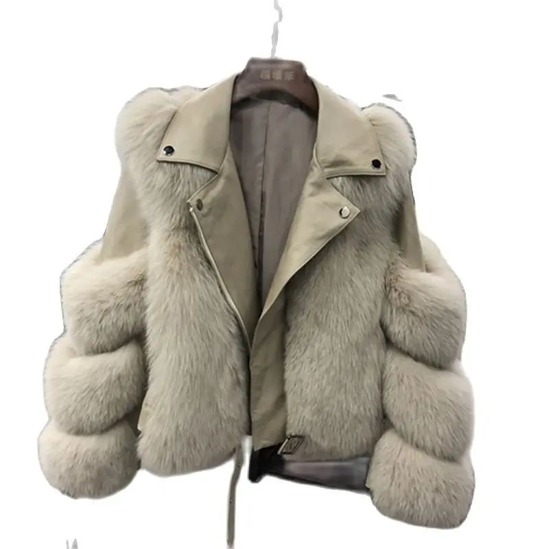 

Модные женские пальто Luzuzi из искусственного лисьего меха, зимняя мотоциклетная теплая куртка из искусственной кожи с отложным воротником, ...