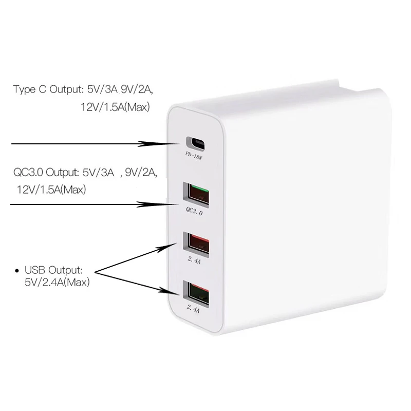 48W Multi USB PD QC 3.0 Charger Quick Charge Fast Phone 4 port usb hub charge proable Charging | Мобильные телефоны и