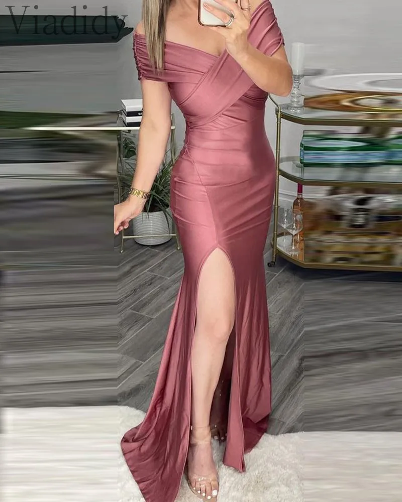 

Women Off Shoulder Slit Skinny Dress Party Dress Vestidos