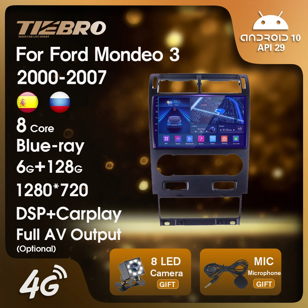Автомагнитола TIEBRO для Ford Mondeo 3 2000-2007 2 DIN Android автомобильный мультимедийный плеер