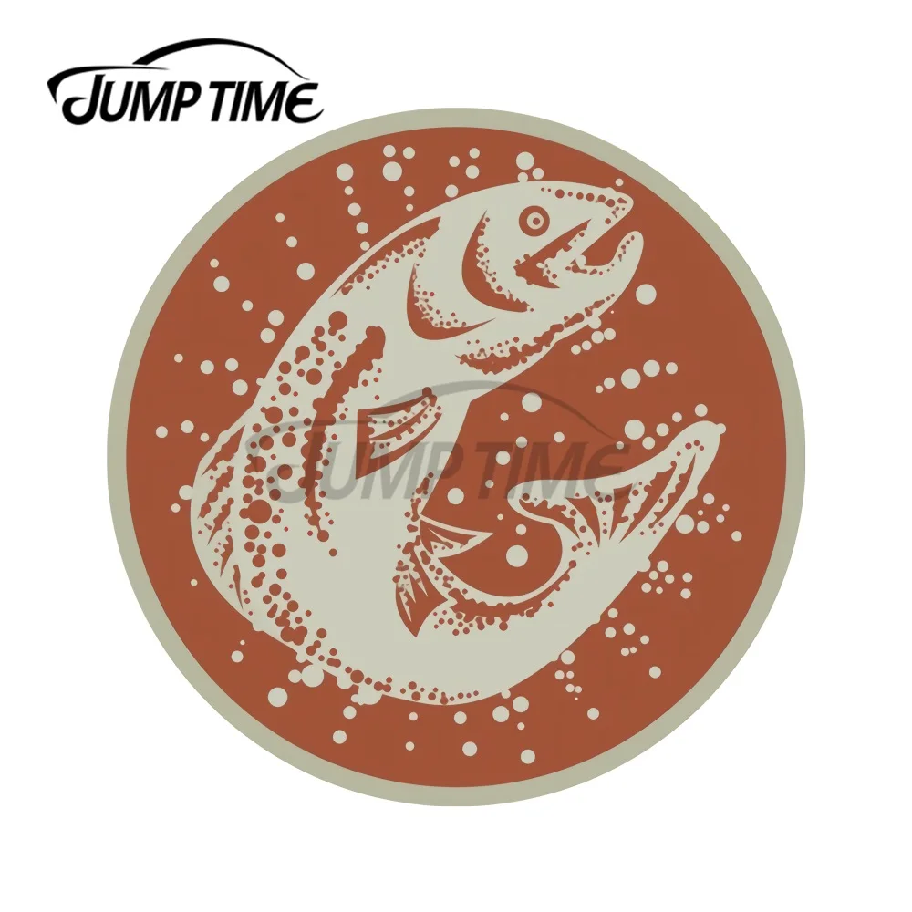 

JumpTime 13x13 см для форели, рыбы, прыжки, ретро окклюзия, царапина, доска для серфинга, автомобильные наклейки, окна, искусственная виниловая авто...