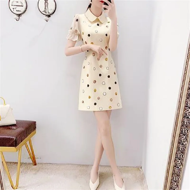 

2021 Summer New French Style Celebrity Xiaoxiang Storm Point Temperament Show Thin A-Line Dress