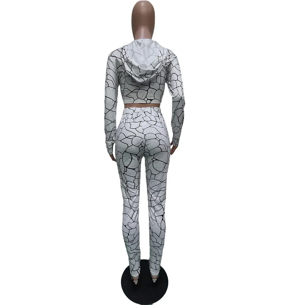 

Skinny Women 2 piece Set Crop Hoodies Top Pencil Pants Ladies Tracksuit Black Print Exposed navel Casual Sportwear Matching Sets