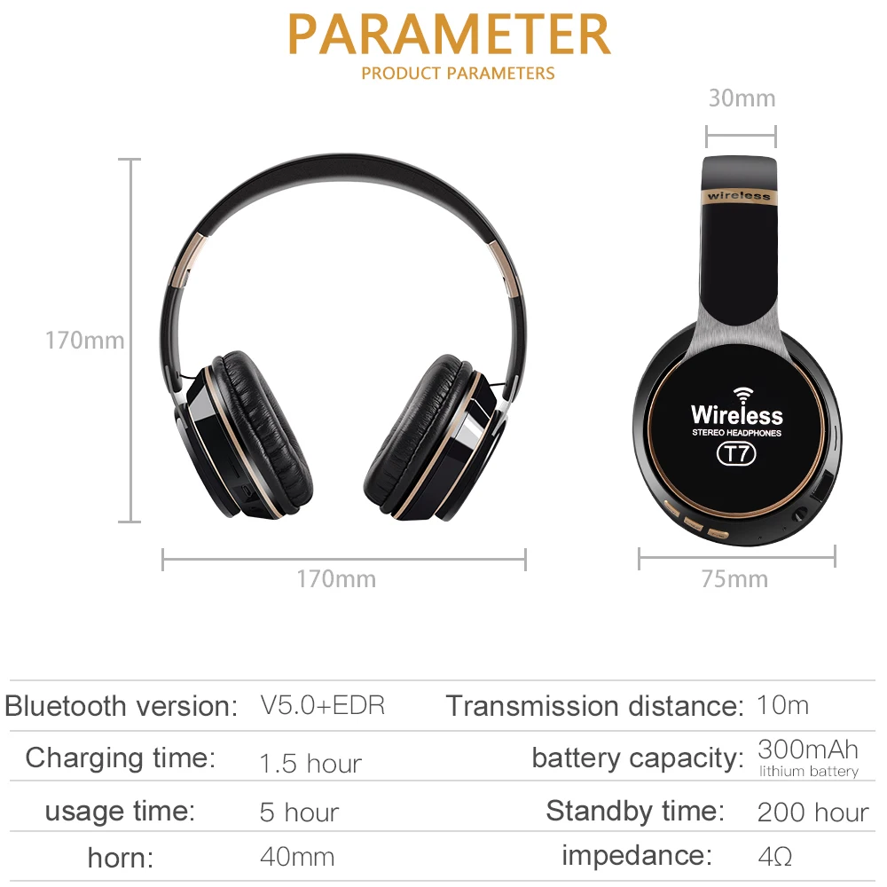 

True Wireless Headphones 3D Stereo Bluetooth Headset Foldable Gaming Earphone With Mic Suppor TF Card Noise Reduction Headphones