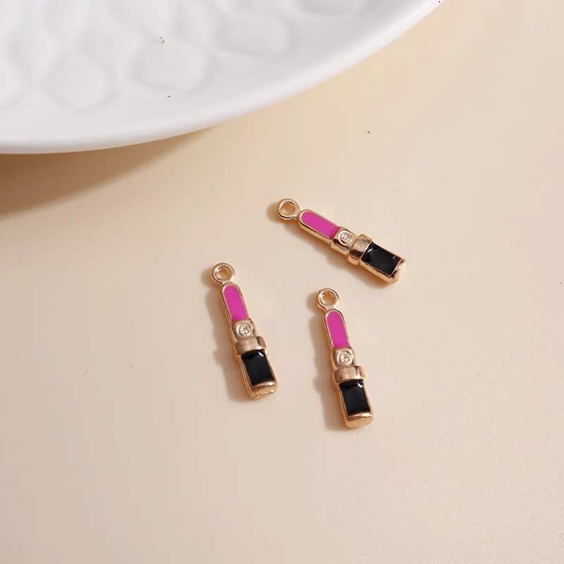 10pcs 3*18mm Enamel 2 Color Mini Lipstick Charms for Necklaces Pendants Earrings DIY Girl Jewelry Accessories Making - купить по