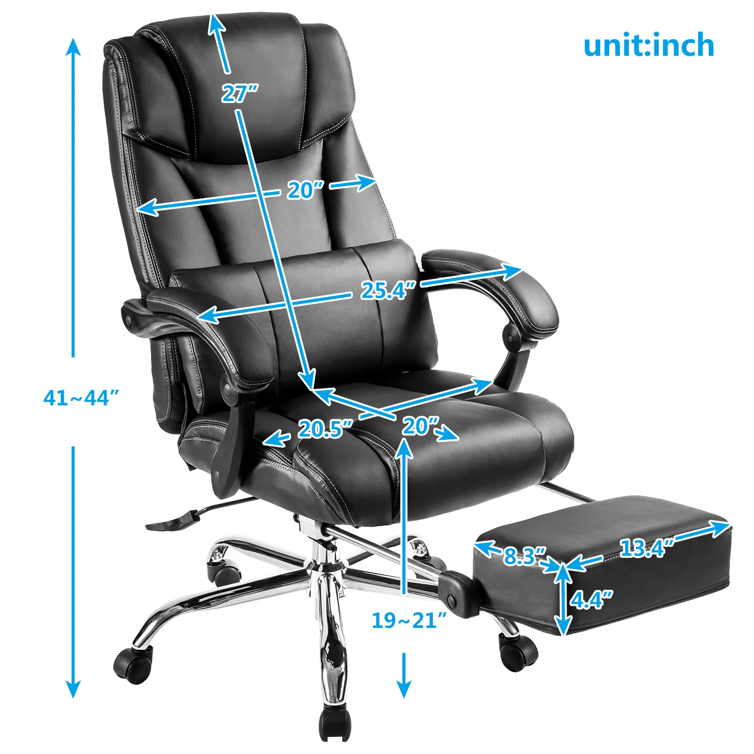 

PU Leather Recliner Swivel Ergonomic Home Office Computer Desk Gaming Chair Furniture with Lumbar Support Footrest