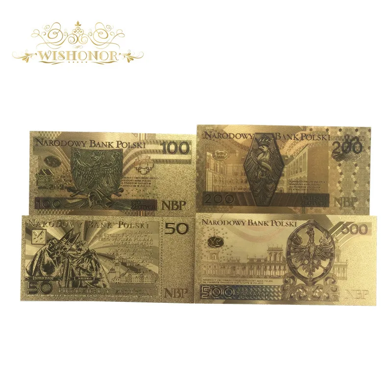 1 комплект, красивые банкноты в Польшу, 50 100 200 500 купюр, золото, 24 k, позолоченная бумага, копия денег для коллекции