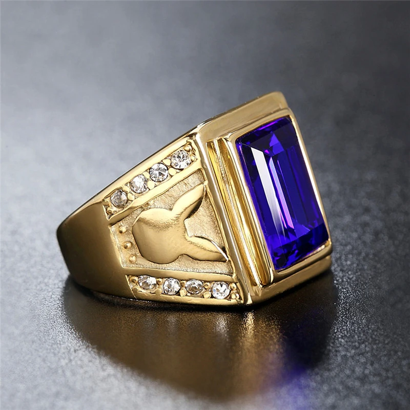 

European Style Large Crystal Finger Rings for Women Luxury Gold Color Stainless Steel Couple Wedding Bands Gift Fashion Jewelry