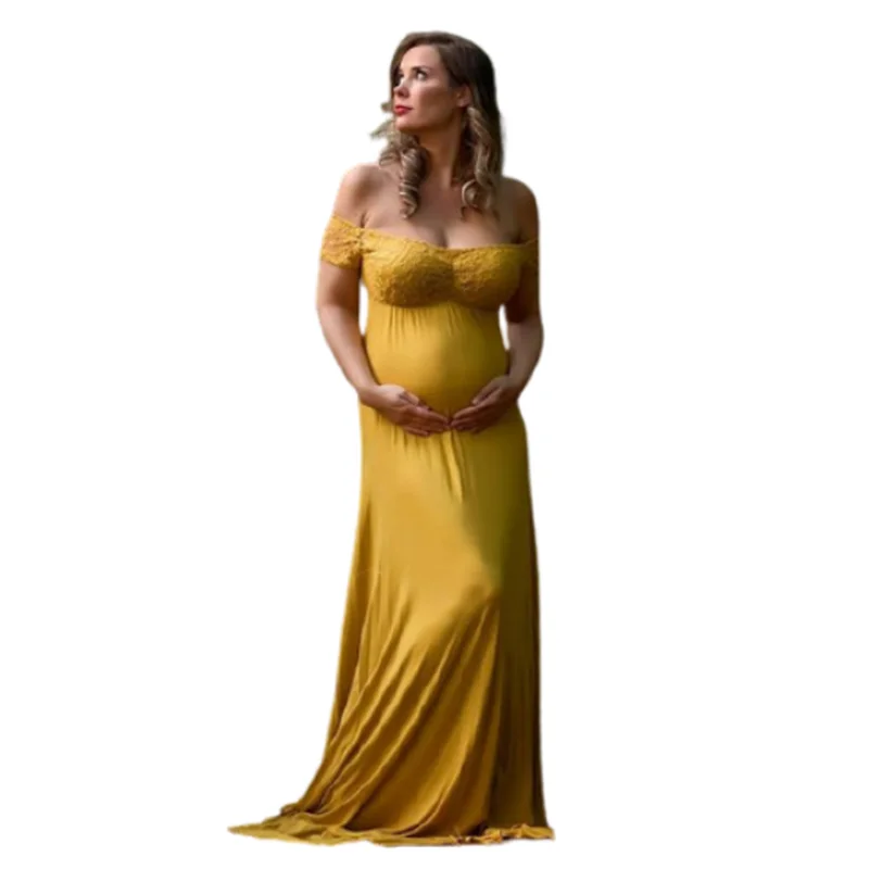 

Elegant Maternity Long Dress For Photo Shoot Sexy Shoulderless Maternity Photography Props Long Dresses Pregnancy Lace Dress
