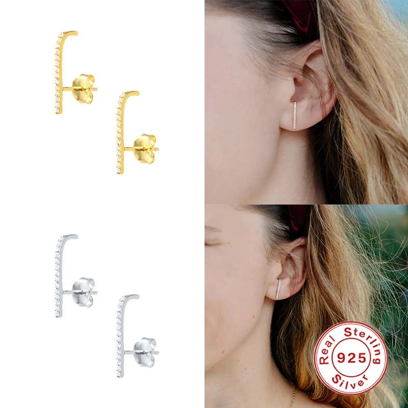 

100% 925 Sterling Silver Minimalist Bling Zircon Hyperbole Fine Jewelry Stud Earrings For Bride Wedding Engagement Party Gifts