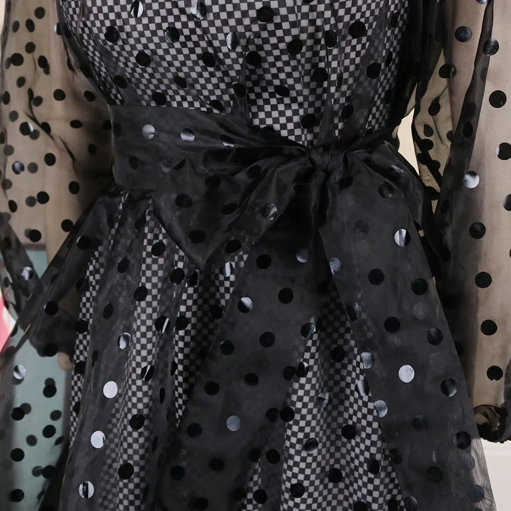 

Western Style Summer New Round Neck Puff Sleeve Wave Point Two-piece Women's Dress Oversize Casual High Waist