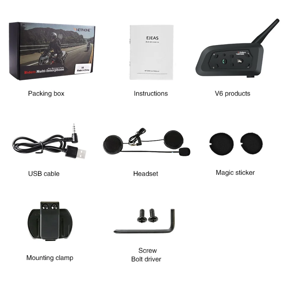 V6 - 1200M мотоциклетная гарнитура Bluetooth для шлема полный дуплексный мотоцикл