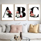 Nordic Стиль A-Z черный цветочный алфавит английские буквы Поп-Арт холст картины Плакаты и принты Wall Art для комнаты домашний декор