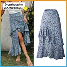 OUSHANG женские летние 2020 Элегантные повседневные длинные юбки Бохо для пляжного отдыха женские юбки с цветочным принтом с высокой талией юбки с оборками