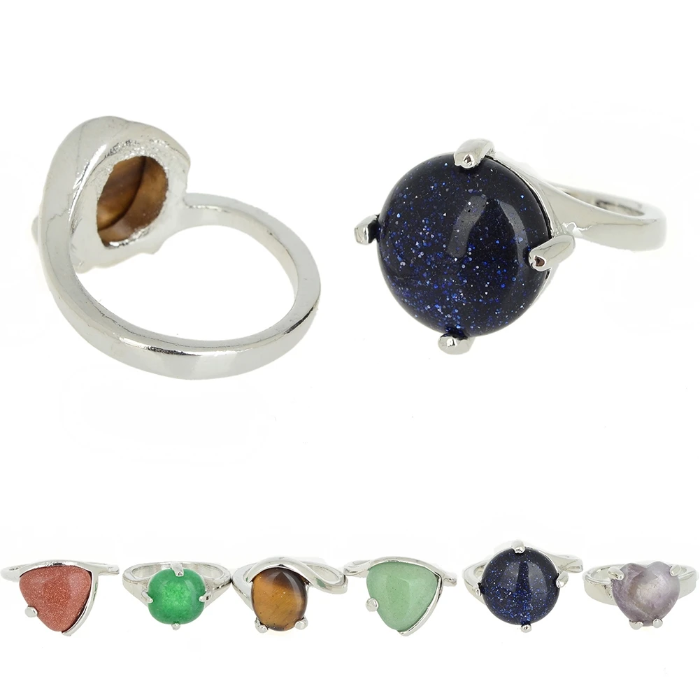 

5Pcs Bulk Lots Ring Natural Stone Silver Color Band Rings Jewelry Wholesale