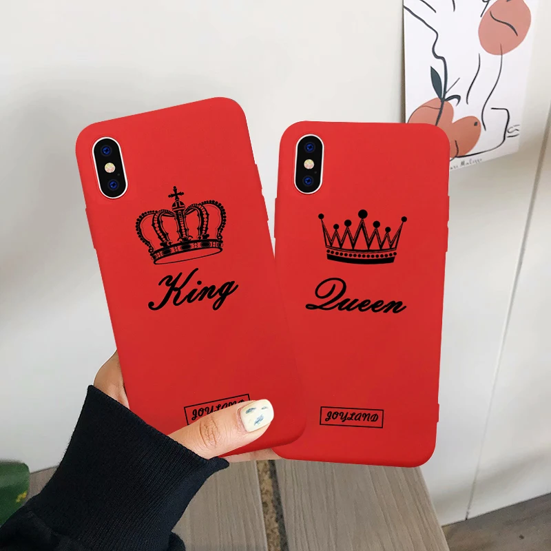 

Cartoon King Queen Couple Case for iphone 13 11 Pro XS MAX XR X 6 6s 7 8 Plus Crown Soft Matte Red Silicone Phone Cover