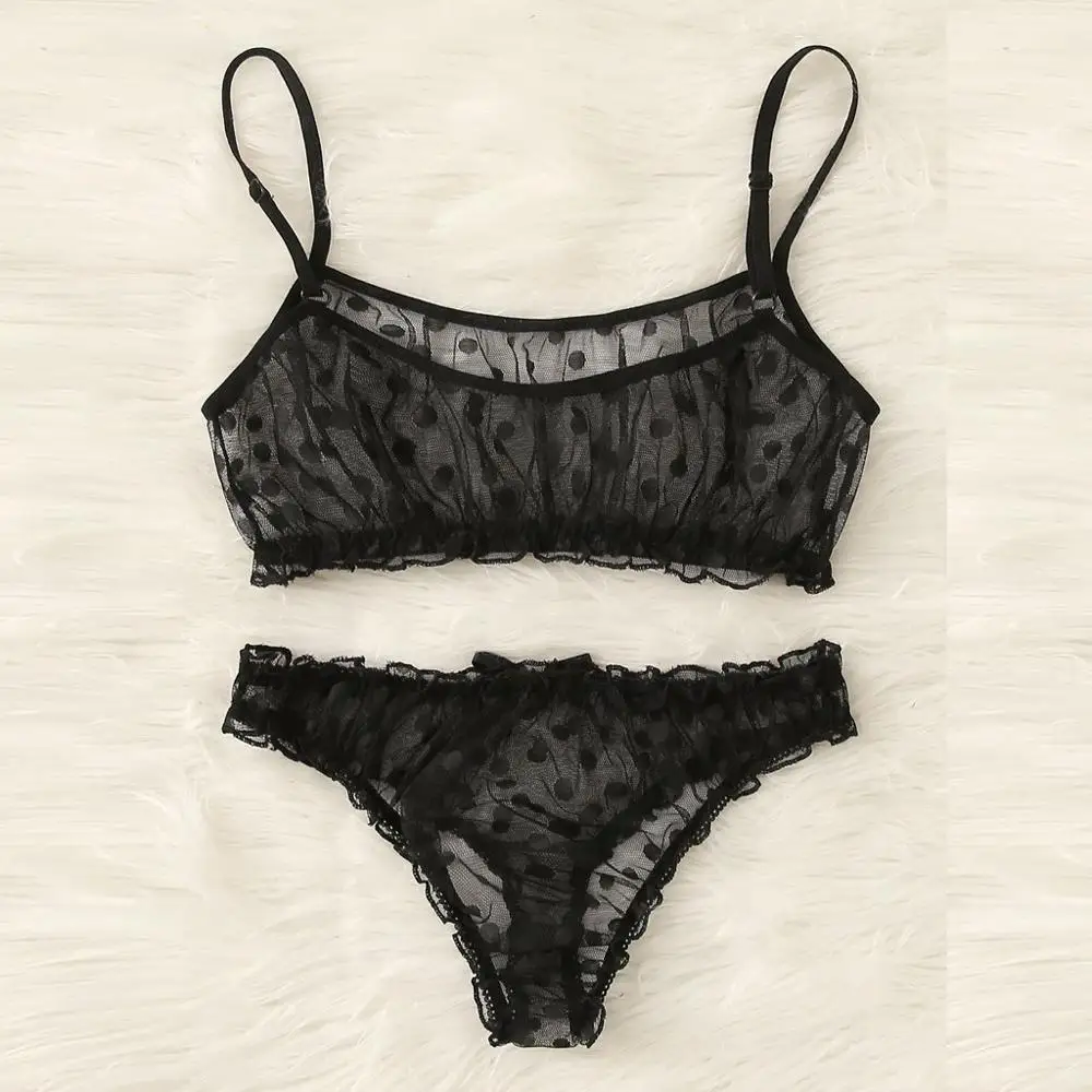 Комплект женского нижнего белья бюстгальтер в горошек кружевное белье с бантом