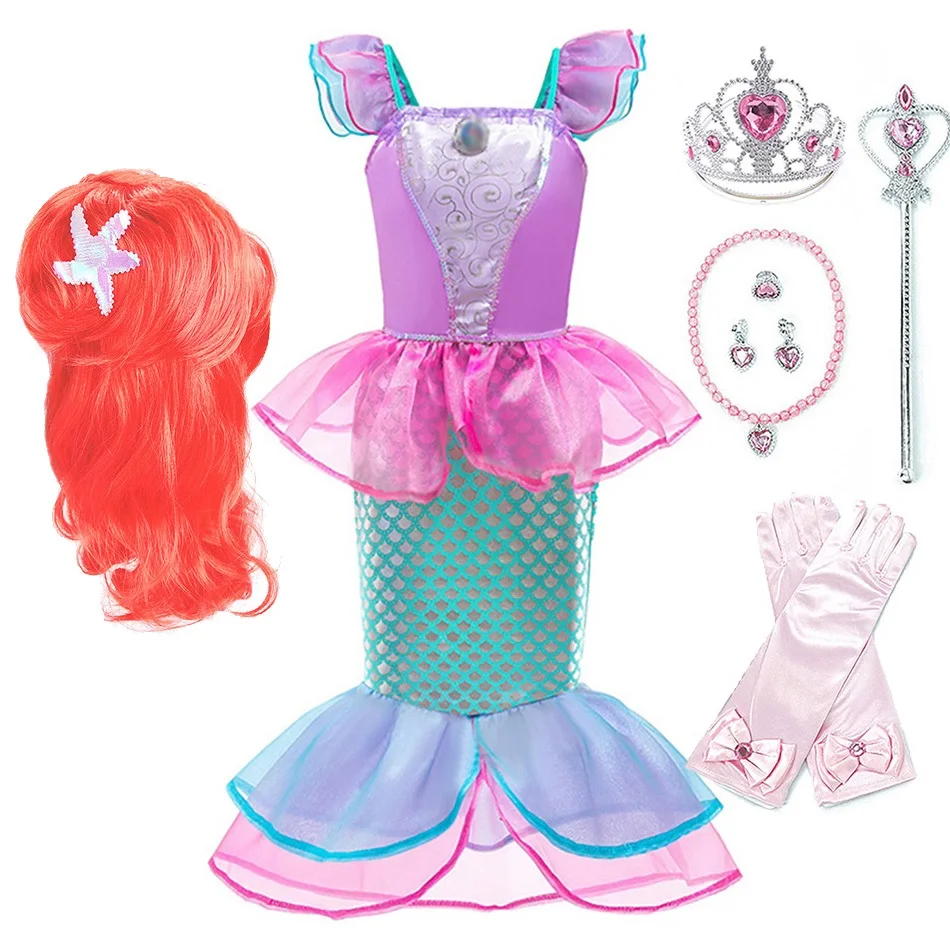 

Girls Ariel Dress Up Children Little Mermaid Summer Princess Costume Halloween Party Dresses Children Carnival Outfit Clothes