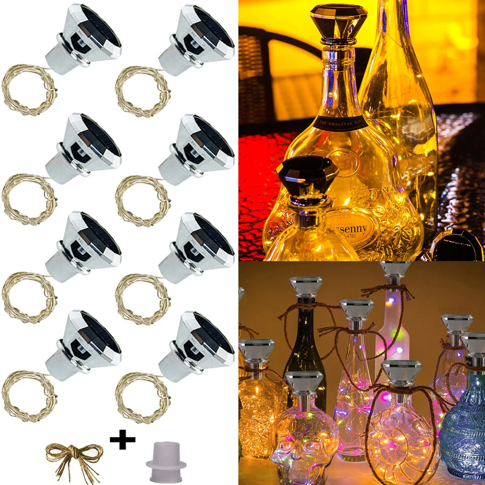 

8 Pack Solar Wine Bottle Cork Lights, 2M 20 LEDs Copper Wire Fairy Garland String Lights for Xmas Wedding Party Art Decor Lamp