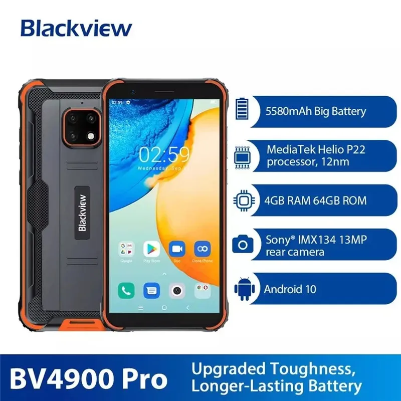 

Blackview BV4900 Pro IP68 Waterproof Rugged Smartphone 5.7'' Screen Android 10 Octa Core 4GB 64GB NFC 5580mAh Mobile Phones