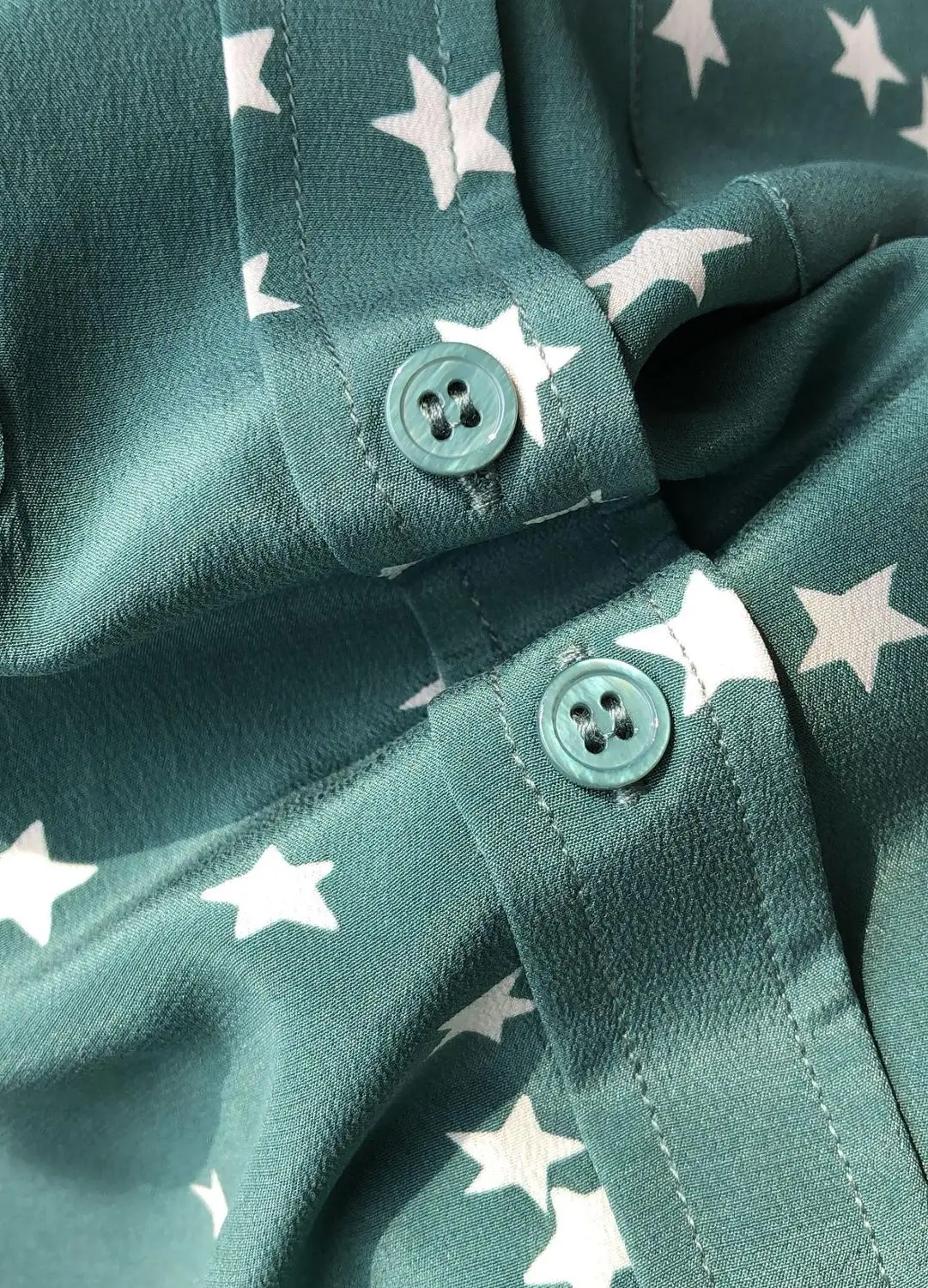

Stars Print 100% Silk Women's Shirt Turn-down Collar Long Sleeve Blouse Female Double Pockets Blouses and Shirts Top