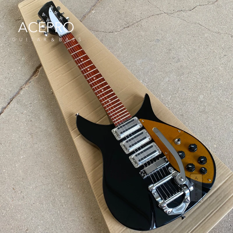 

325 Electric Guitar With 3 Mini Pickups Gold Pickguard 20.75" Scale Length Black Color Guitarra Tremolo Bridge Free Shipping