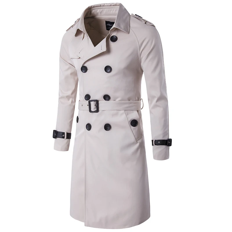 Spring Autumn Plus Ivory Trench Coats Mens X-long Overcoats European Casual Slim Jacket Coats Men Windbreaker Streetwear A869