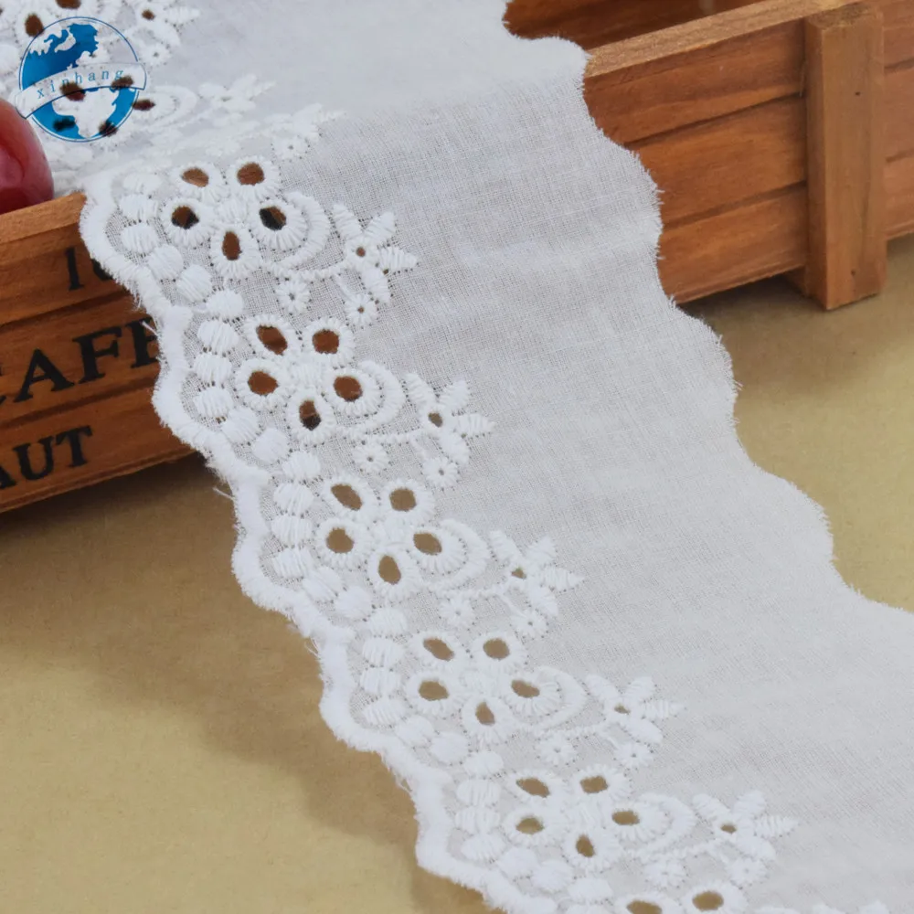 Белая кружевная хлопчатобумажная вышитая тесемка шириной 7 см ткань для шитья