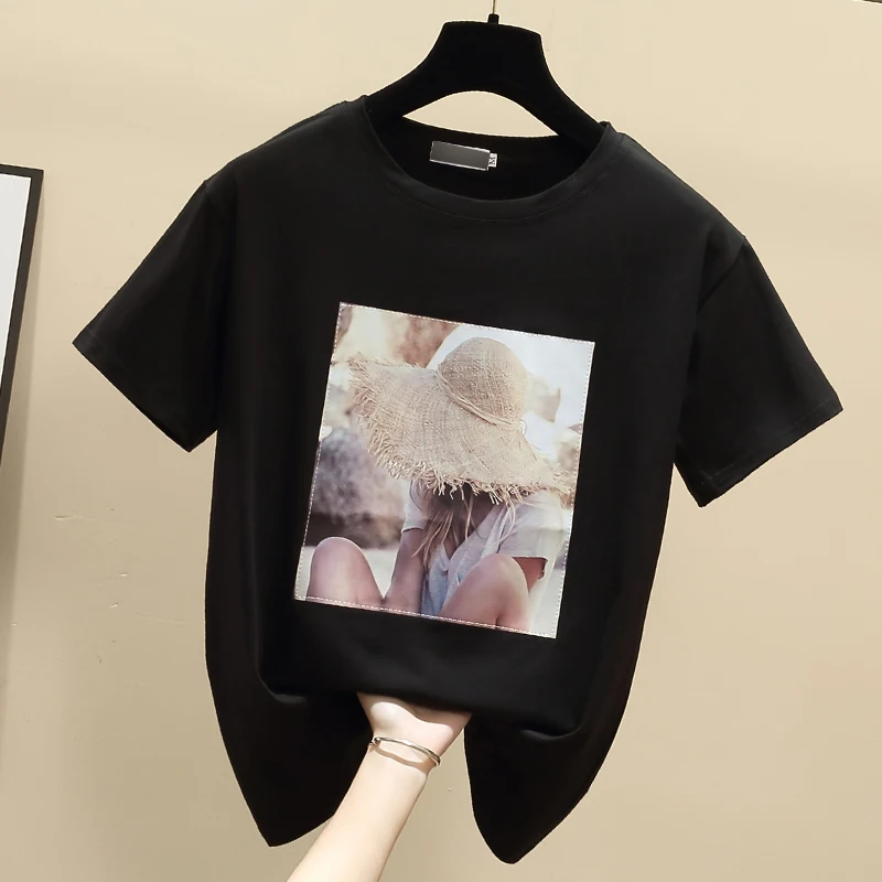 

New Winter short Sleeve T shirt Women Tops Tshirt Women T-shirt O-neck Loose Black