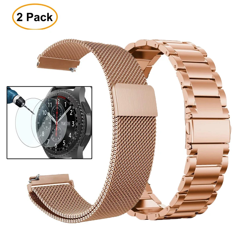 22 мм Универсальная Миланская петля для samsung gear S3 Classic/S3 Frontier/galaxy watch 46 мм регулируемый ремешок из нержавеющей стали - Цвет ремешка: rose gold-rose gold